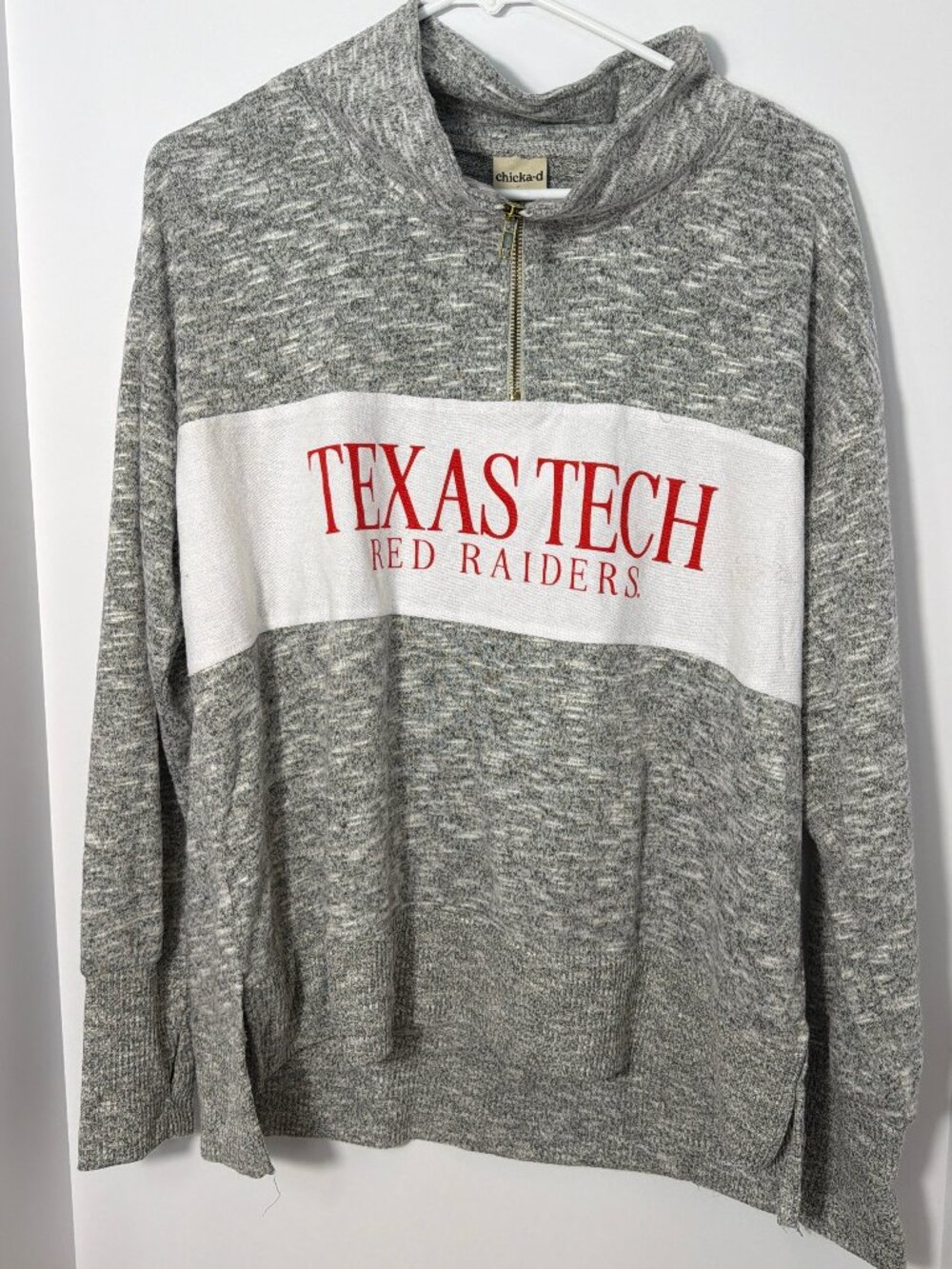 NWT Chicka-D Texas Tech Red Raiders Grey White 1/4 Zip Pullover Sweatshirt Size